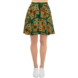 Green Tiki Squares Skater Skirt