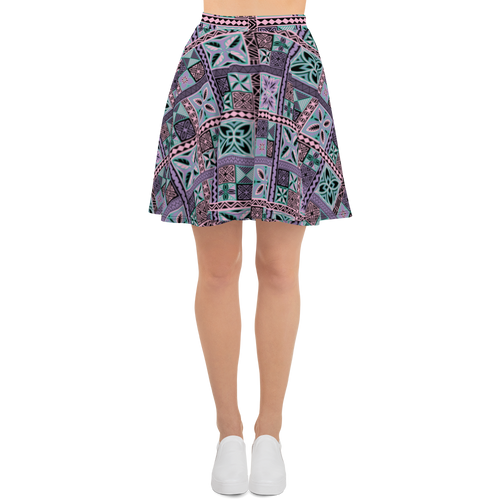 Purple Tiki Squares Skater Skirt