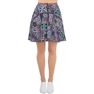 Purple Tiki Squares Skater Skirt