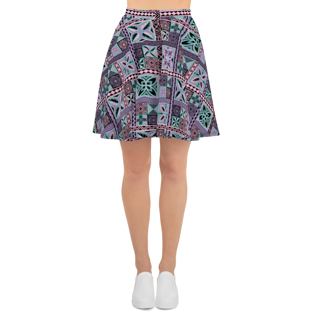 Purple Tiki Squares Skater Skirt