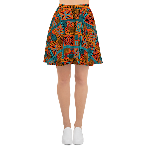 Beach Tiki Squares Skater Skirt