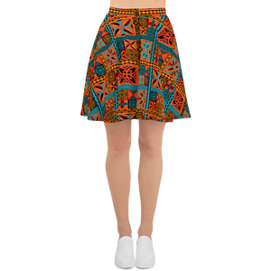 Beach Tiki Squares Skater Skirt