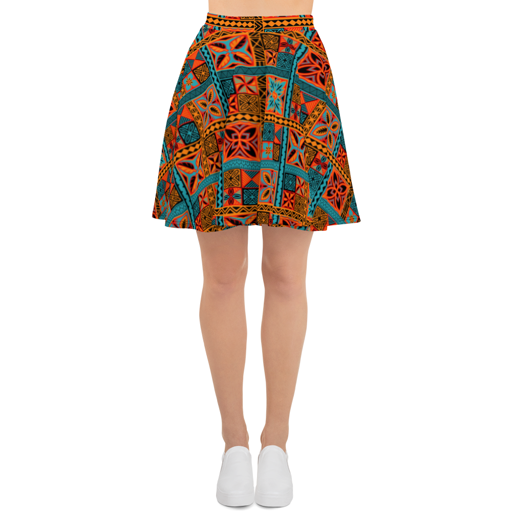 Beach Tiki Squares Skater Skirt