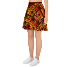 Load image into Gallery viewer, Fiery Tiki Squares Skater Skirt