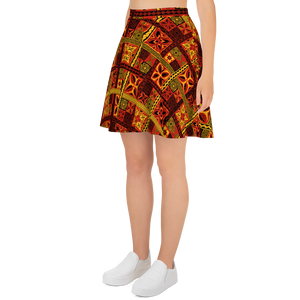 Fiery Tiki Squares Skater Skirt