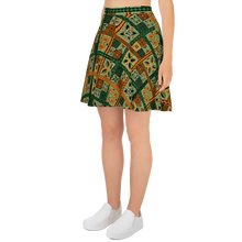 Load image into Gallery viewer, Green Tiki Squares Skater Skirt