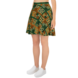 Green Tiki Squares Skater Skirt