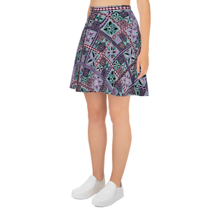 Purple Tiki Squares Skater Skirt