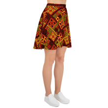 Load image into Gallery viewer, Fiery Tiki Squares Skater Skirt