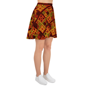 Fiery Tiki Squares Skater Skirt