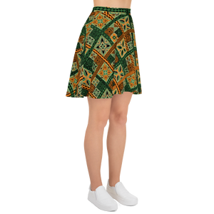 Green Tiki Squares Skater Skirt