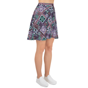 Purple Tiki Squares Skater Skirt