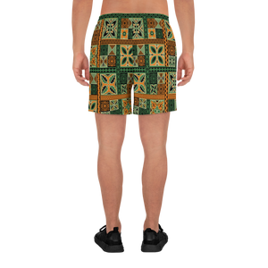 Green Tiki Squares  Athletic Long Shorts