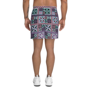 Purple Tiki Squares Athletic Long Shorts