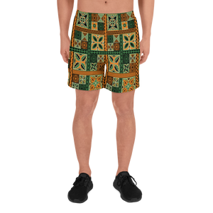 Green Tiki Squares  Athletic Long Shorts