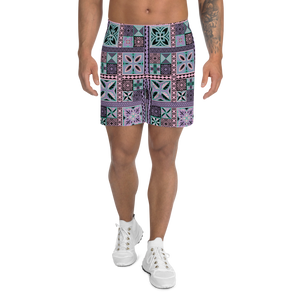 Purple Tiki Squares Athletic Long Shorts