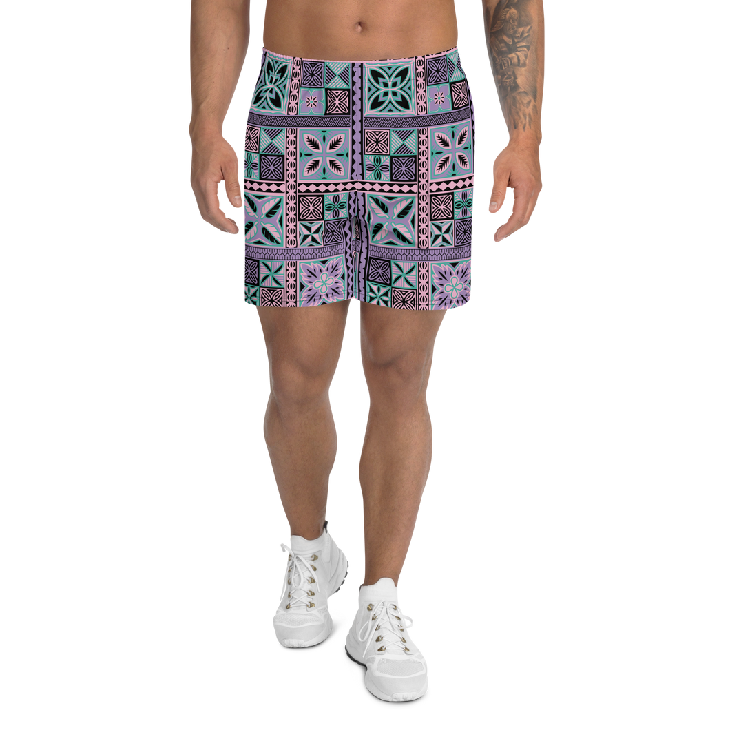 Purple Tiki Squares Athletic Long Shorts