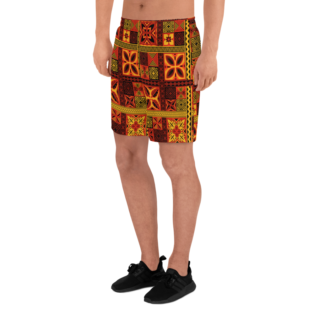 Fiery Tiki Squares Athletic Long Shorts