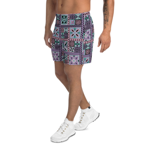 Purple Tiki Squares Athletic Long Shorts