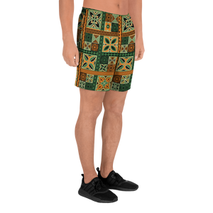 Green Tiki Squares  Athletic Long Shorts