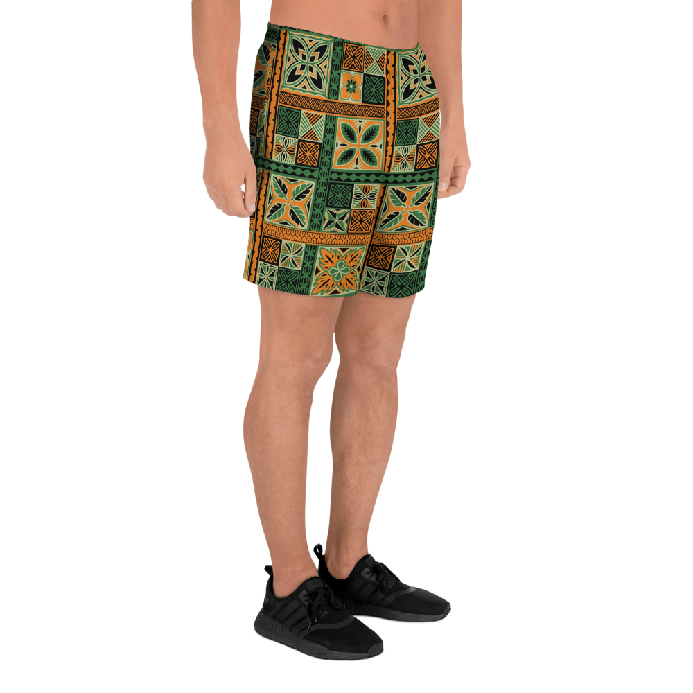 Green Tiki Squares  Athletic Long Shorts