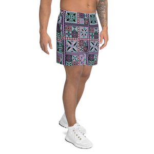 Purple Tiki Squares Athletic Long Shorts