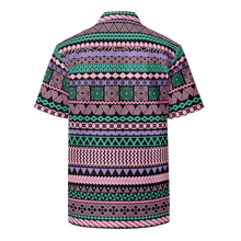 Load image into Gallery viewer, Pink and Teal Tiki Striped Unisex button shirt