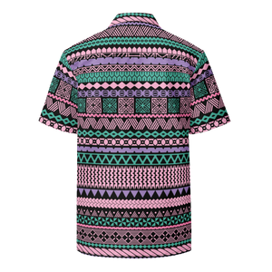 Pink and Teal Tiki Striped Unisex button shirt
