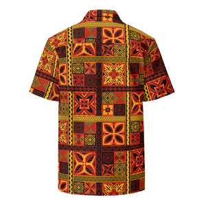 Fiery Tiki Squares Unisex button shirt