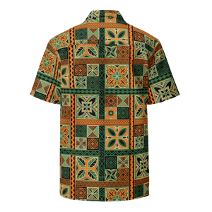 Green Tiki Squares Unisex button shirt