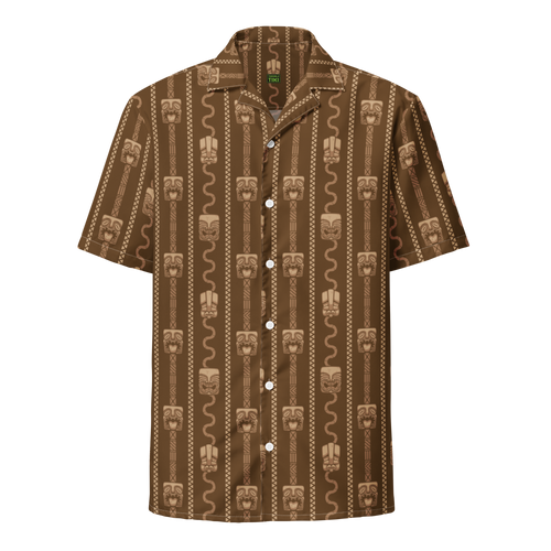 Brown Tiki Pattern Unisex button shirt