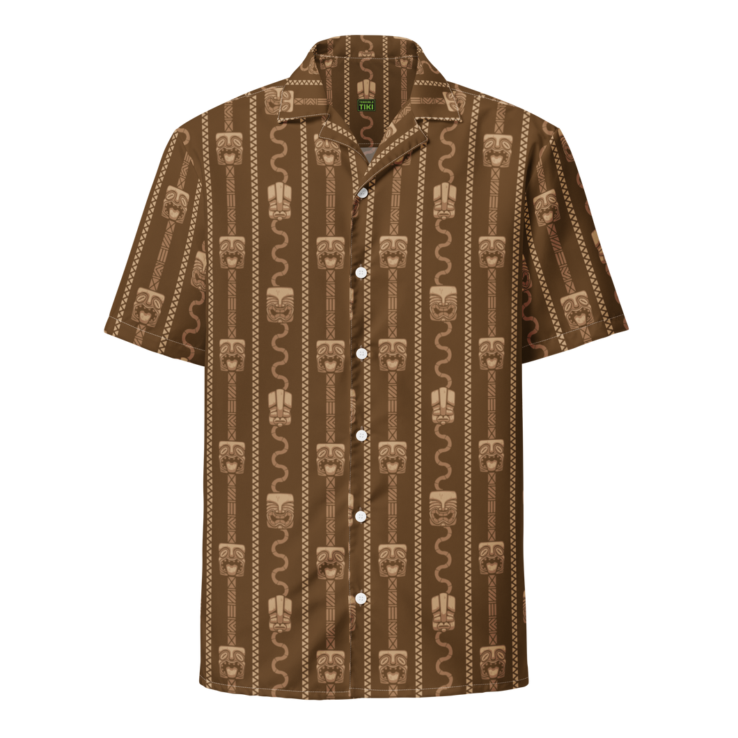 Brown Tiki Pattern Unisex button shirt