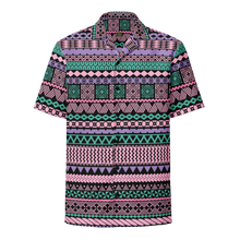 Load image into Gallery viewer, Pink and Teal Tiki Striped Unisex button shirt