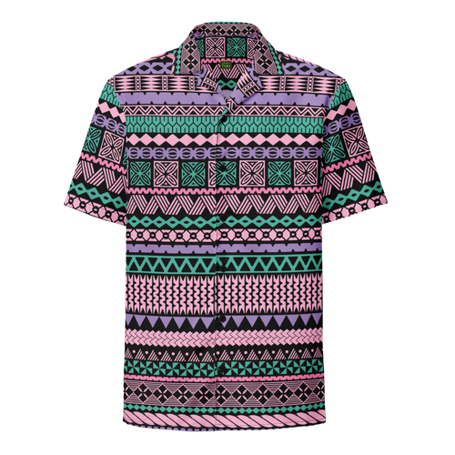 Pink and Teal Tiki Striped Unisex button shirt