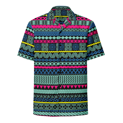 Retro Beach Tiki Striped Unisex button shirt