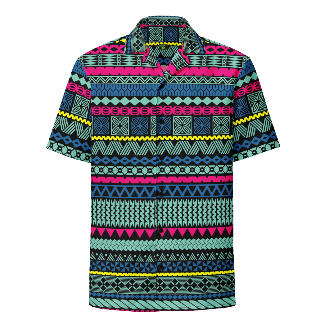 Retro Beach Tiki Striped Unisex button shirt