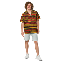 Load image into Gallery viewer, Warm Hued Tiki Striped Unisex button shirt