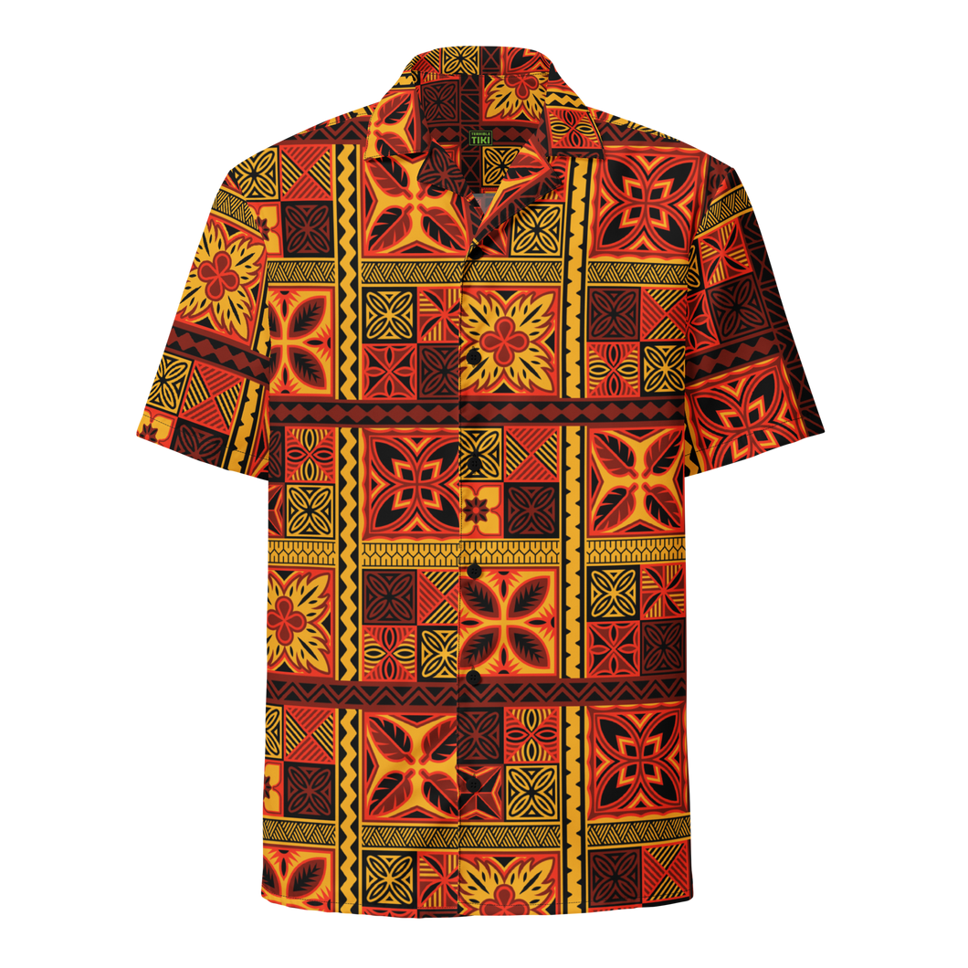 Fiery Tiki Squares Unisex button shirt