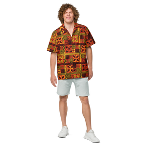 Fiery Tiki Squares Unisex button shirt