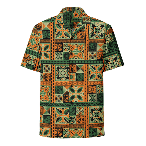 Green Tiki Squares Unisex button shirt