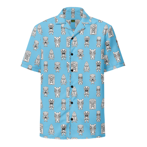 Blue  Little Tikis Unisex button shirt