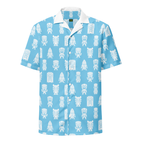 Blue and White Little Tikis Unisex button shirt