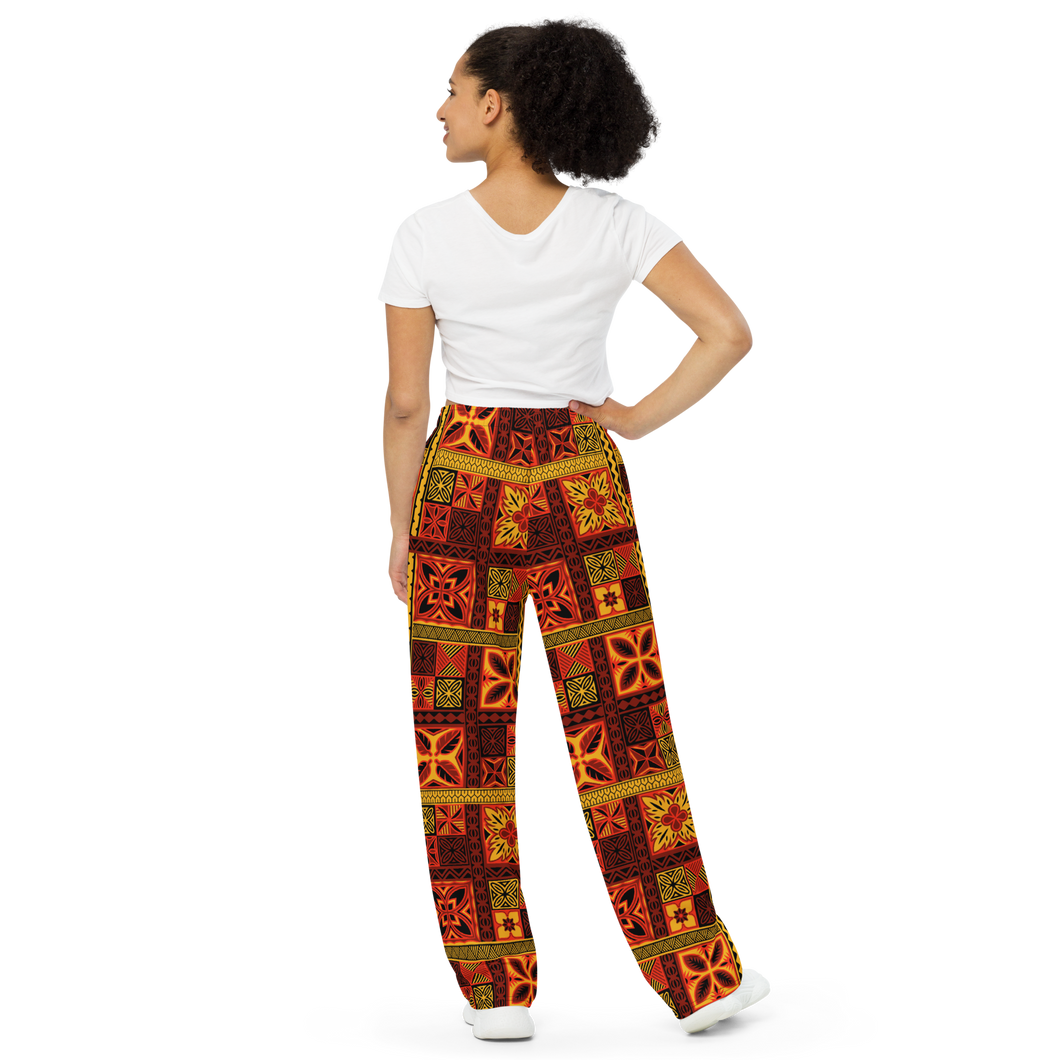 Fiery Tiki Squares wide-leg pants