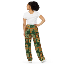 Load image into Gallery viewer, Green Tiki Squares wide-leg pants