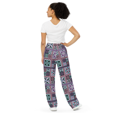 Load image into Gallery viewer, Purple Tiki Squares wide-leg pants