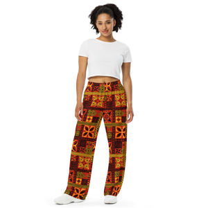 Fiery Tiki Squares wide-leg pants