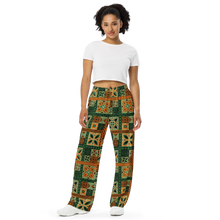 Load image into Gallery viewer, Green Tiki Squares wide-leg pants