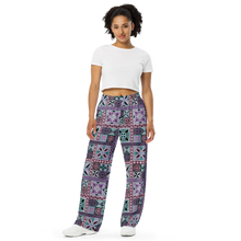 Load image into Gallery viewer, Purple Tiki Squares wide-leg pants