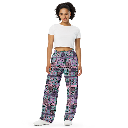 Purple Tiki Squares wide-leg pants