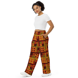 Fiery Tiki Squares wide-leg pants